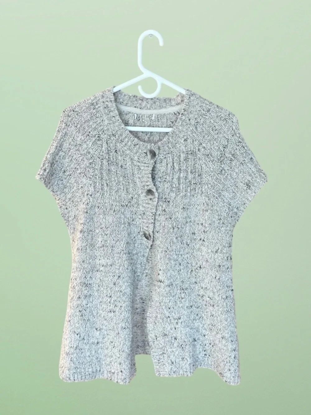Women's Lightweight Knit Raglan Sleeve Vest-Cardigan Brown/Tan /Cream Large - Picture 6 of 8